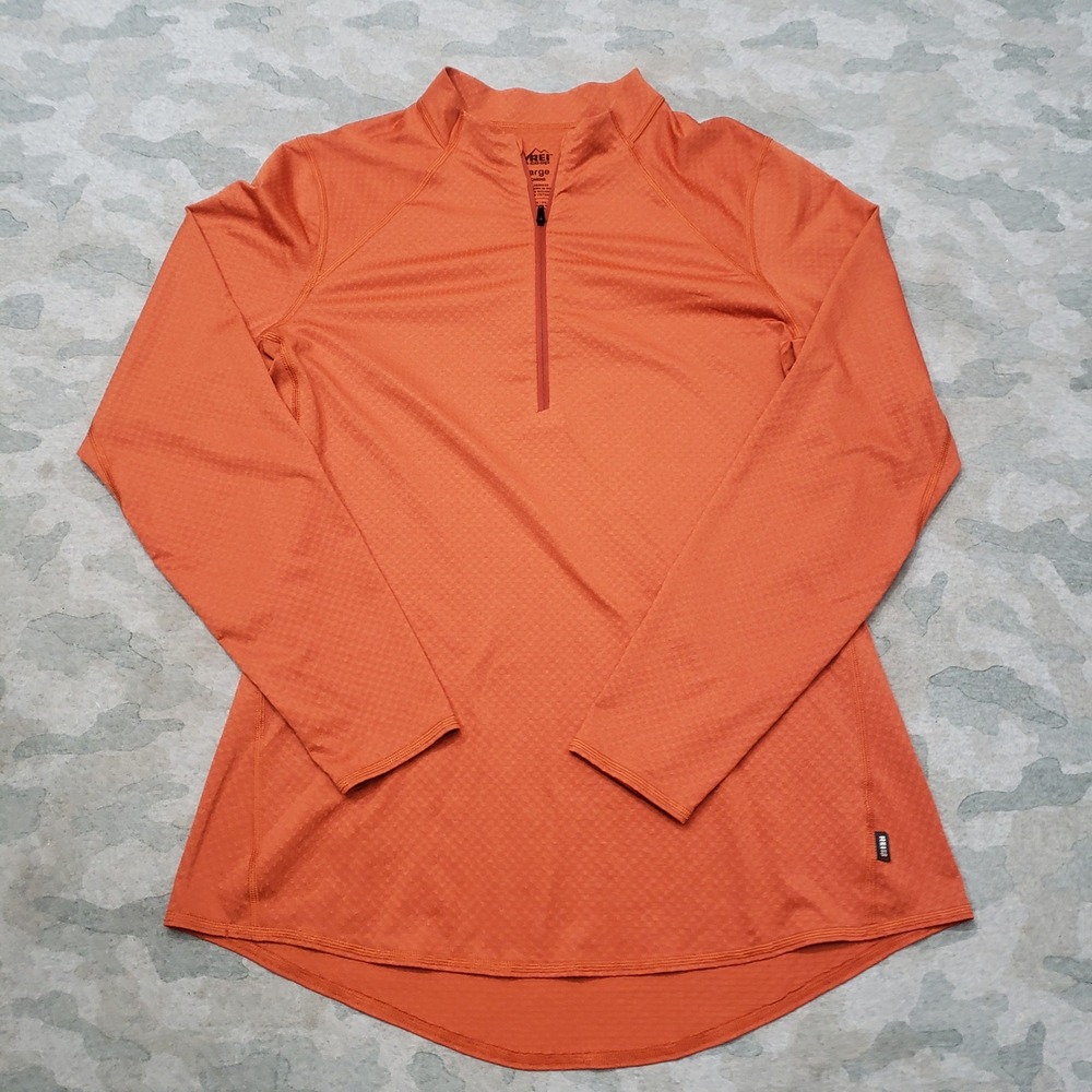 REI Co-op Top Pullover Womens Large Orange Activewear Hiking Quarter Zip